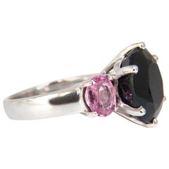 Anello da 13,00 carati con diamanti naturali, zaffiro nero e rosa, oro bianco 14 carati