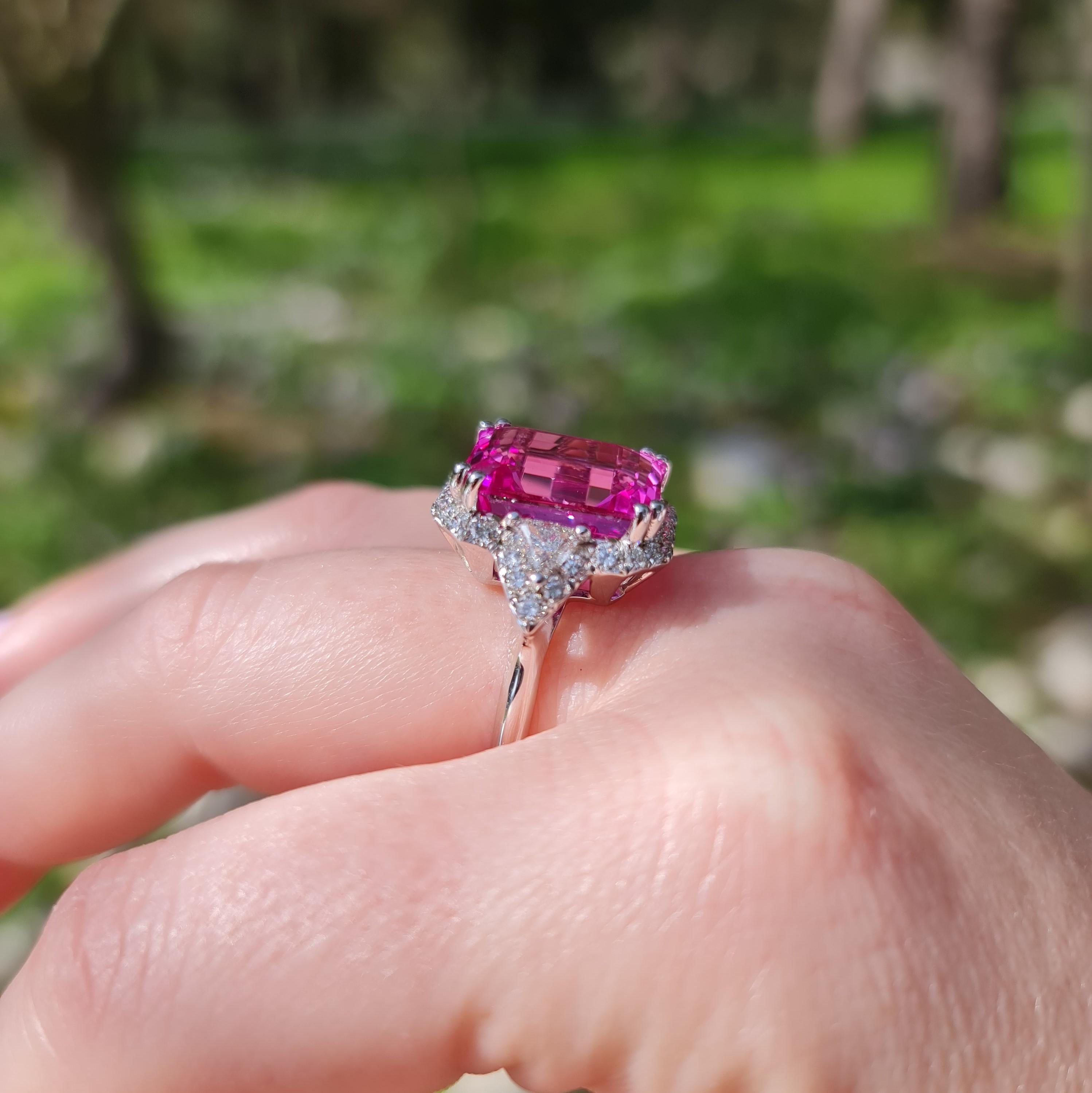 13.00 carat pink sapphire ring 1.20 carat natural diamonds statement ring For Sale 1