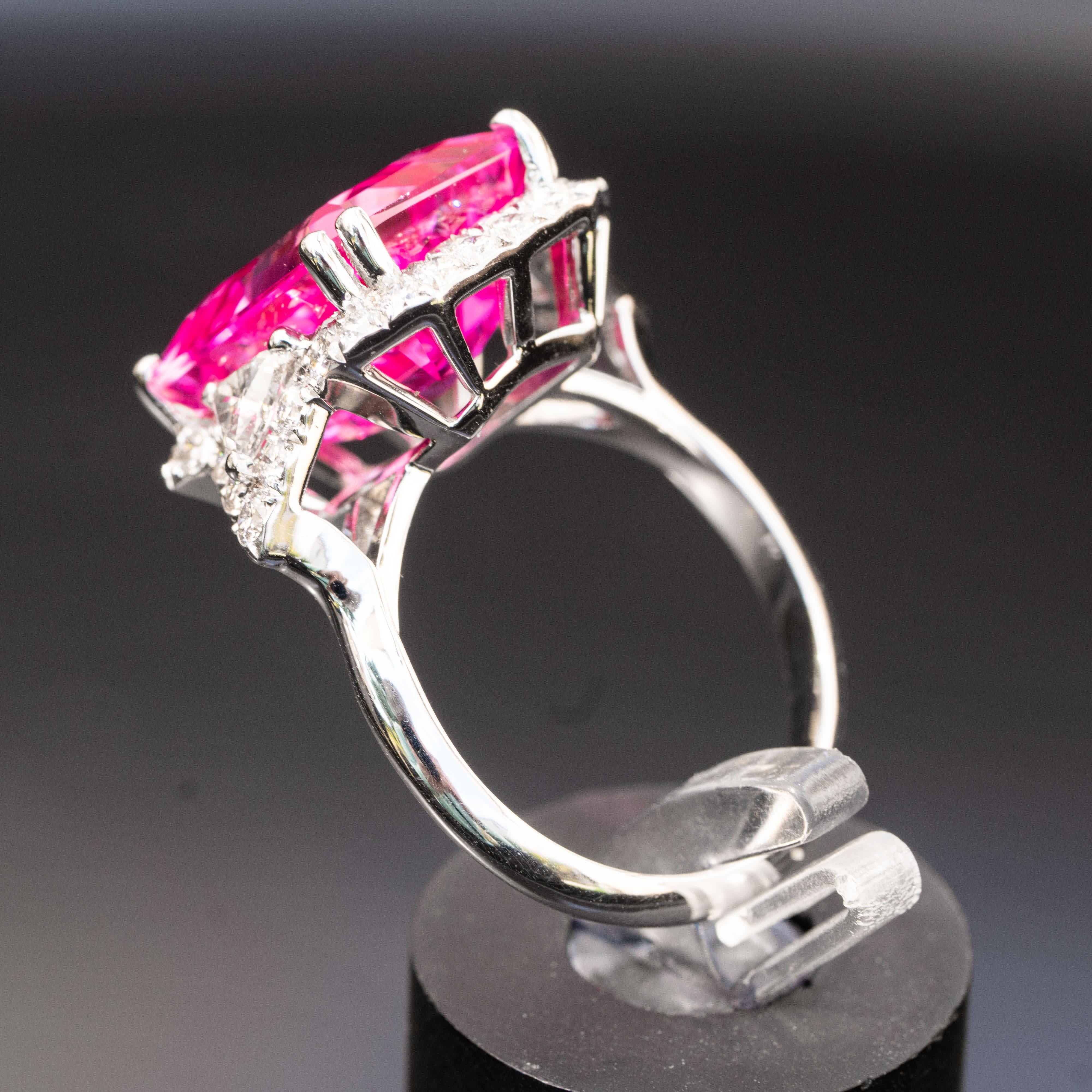 Art Deco 13.00 carat pink sapphire ring 1.20 carat natural diamonds statement ring For Sale