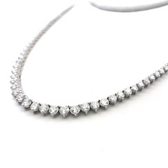 13.00 Carat Round Brilliant H SI Diamond 14 Karat White Gold Riviera Necklace
