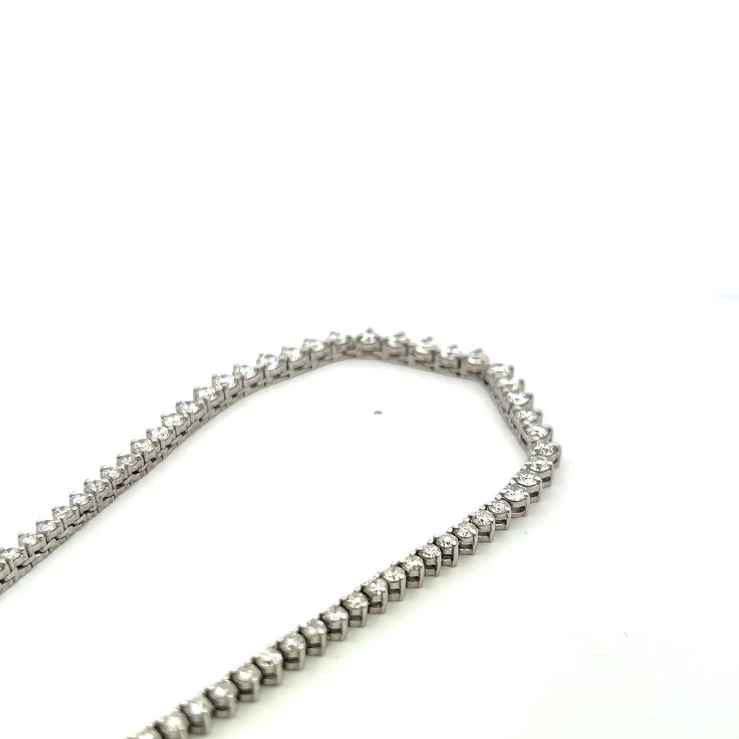 13.00 Carat Round Brilliant H SI Diamond 14 Karat White Gold Riviera Necklace For Sale 2