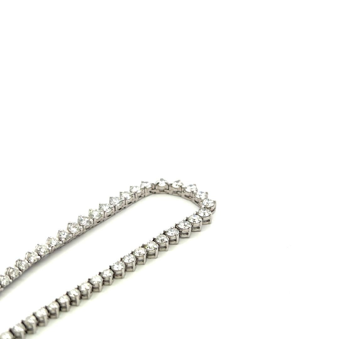 13.00 Carat Round Brilliant H SI Diamond 14 Karat White Gold Riviera Necklace For Sale 3