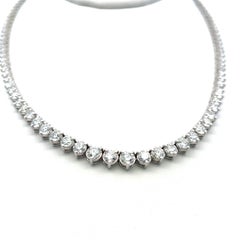 13.00 Carat Round Brilliant H SI Diamond 14 Karat White Gold Riviera Necklace