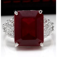 Anello di 13,00 carati con rubino rosso naturale e diamanti in oro bianco 14 carati