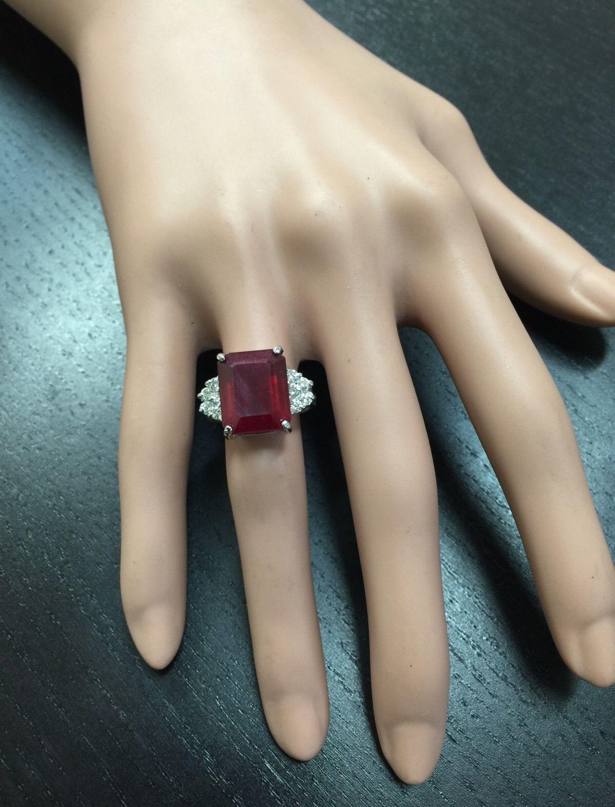 13.00 Carat Impressive Natural Red Ruby and Diamond 14 Karat White Gold Ring For Sale 2