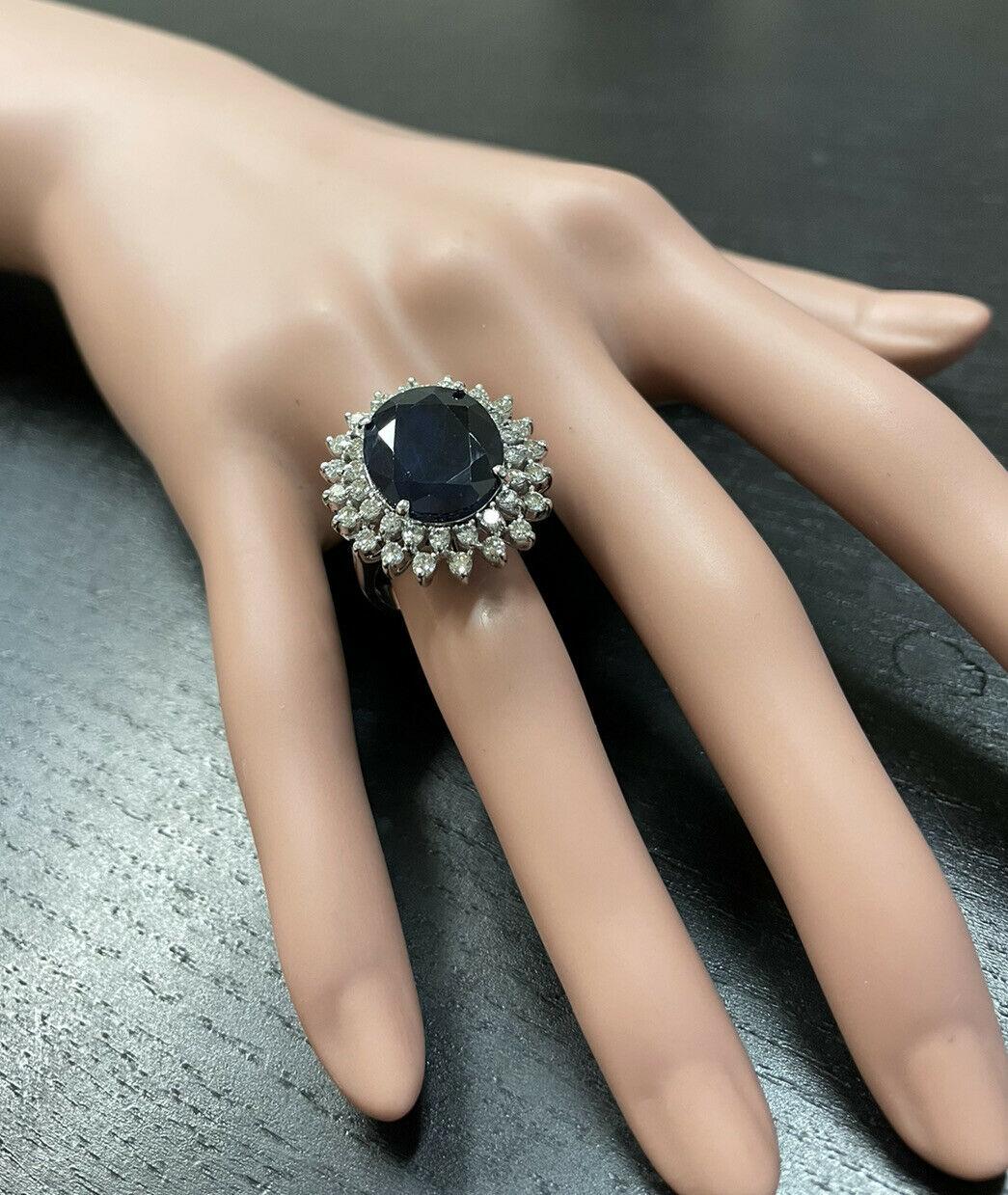13.00 Carats Natural Sapphire and Diamond 14k Solid White Gold Ring For Sale 1