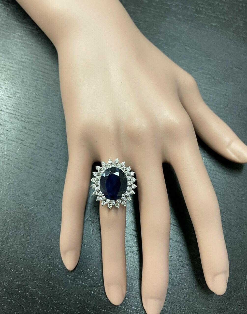 13.00 Carats Natural Sapphire and Diamond 14k Solid White Gold Ring For Sale 3