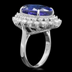 13.00 Carats Natural Tanzanite and Diamond 14k Solid White Gold Ring