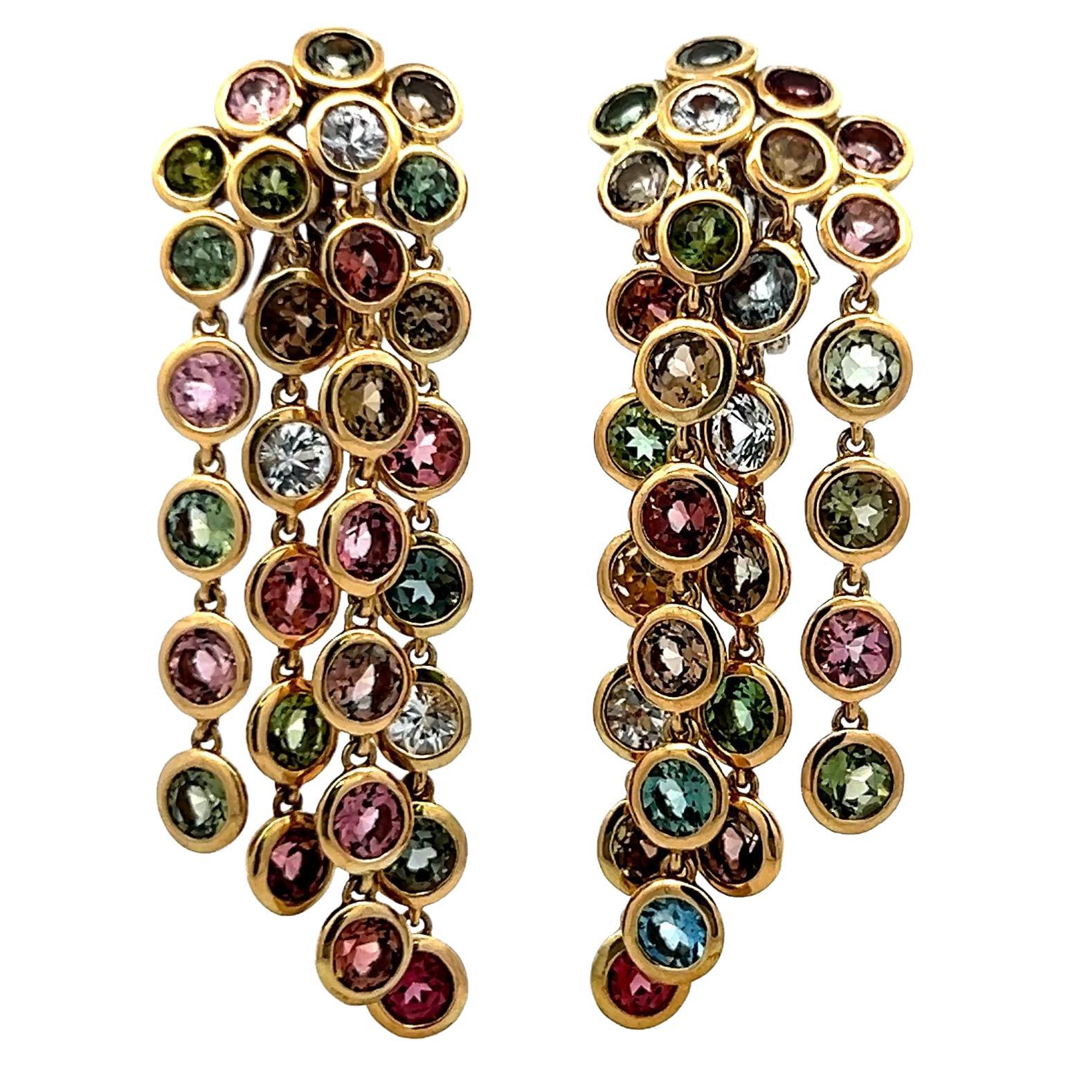 Orecchini pendenti vintage in oro giallo 18 carati con zaffiro multicolore da 13,00 carati