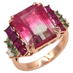 13,01 Karat Bicolor Turmalin Grüner Saphir Rubin Diamant 18 K Weißgold Ring