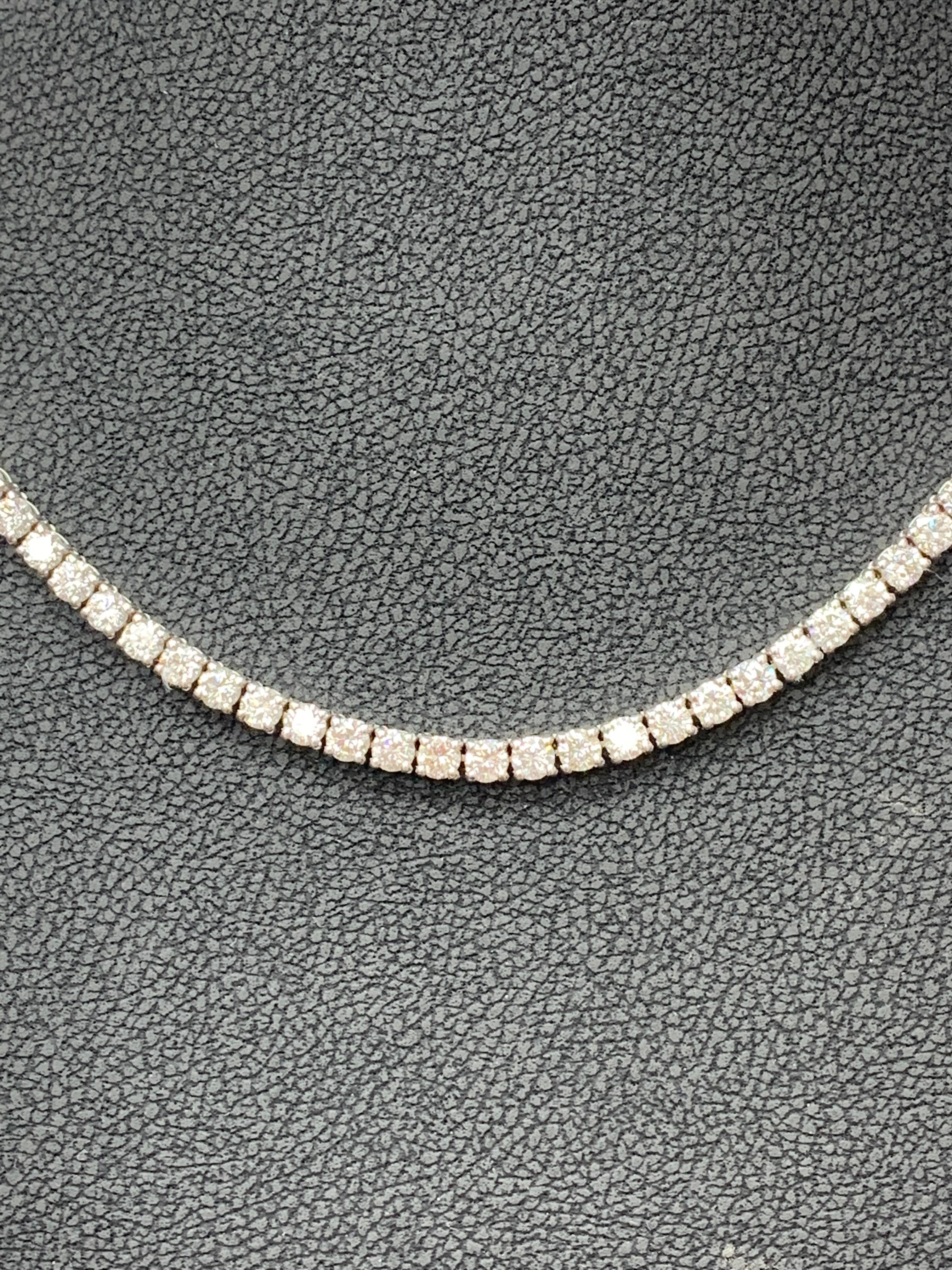 13.01 Carat Diamond Tennis Necklace in 14K White Gold For Sale 4