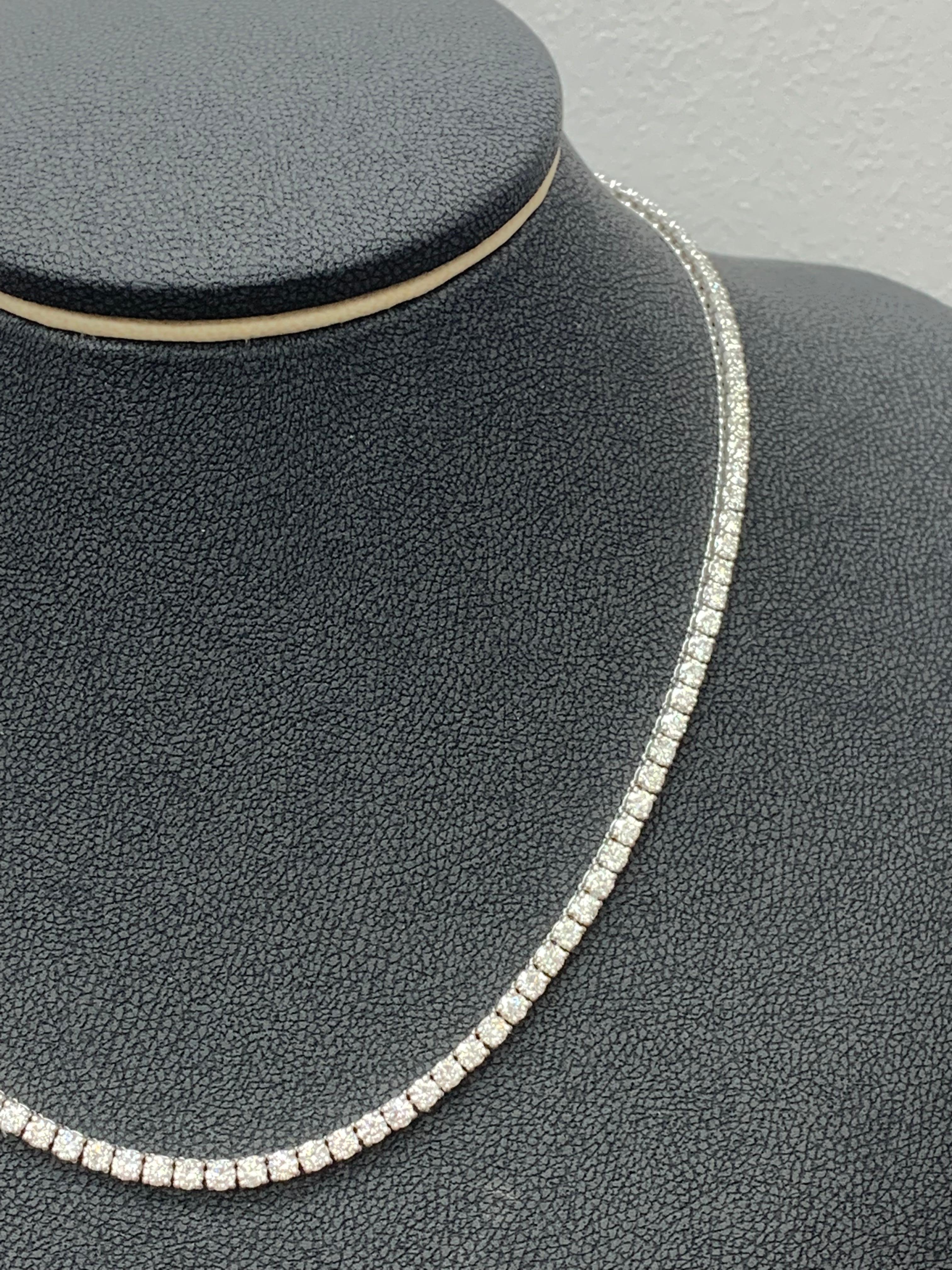 13.01 Carat Diamond Tennis Necklace in 14K White Gold For Sale 3