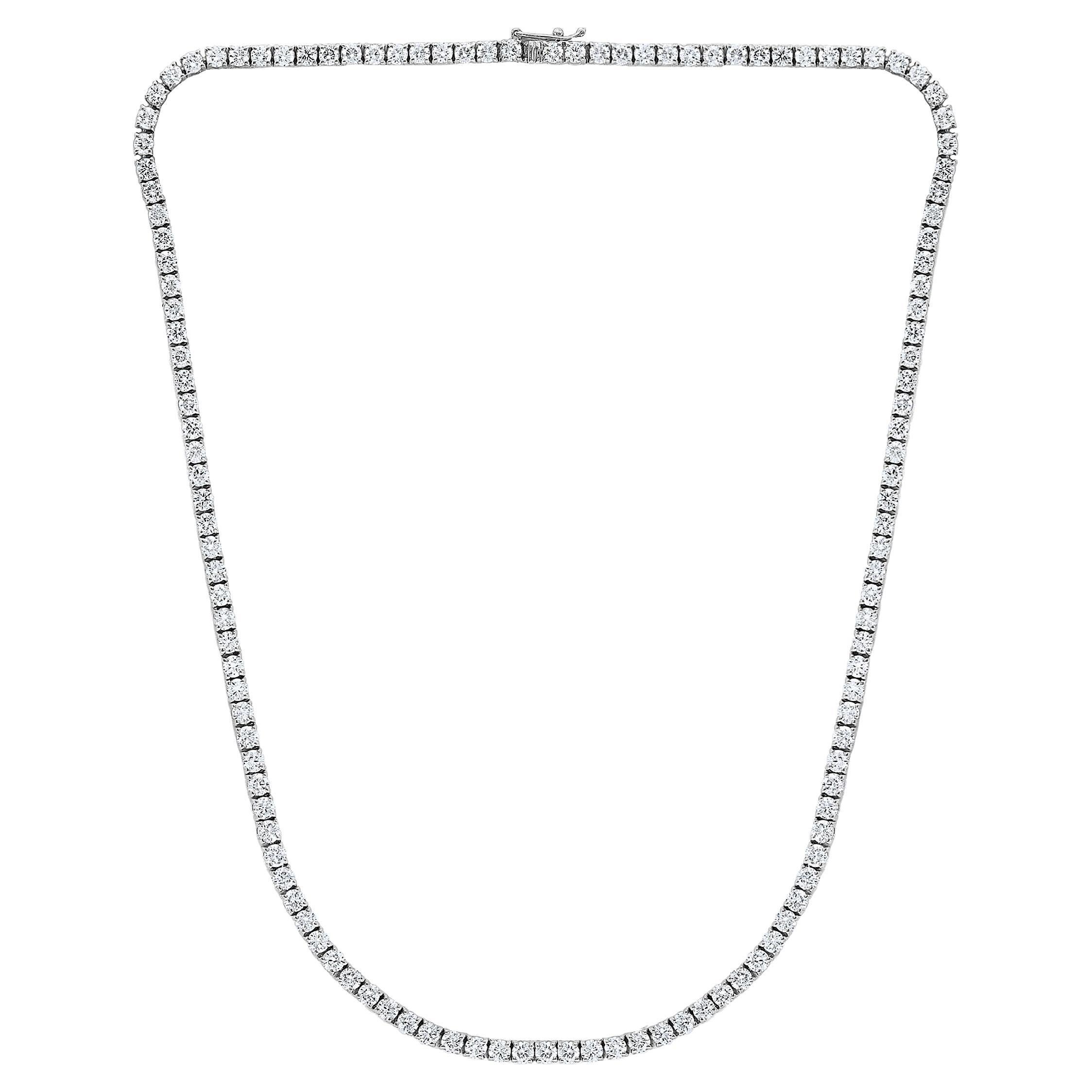 13.01 Carat Diamond Tennis Necklace in 14K White Gold For Sale