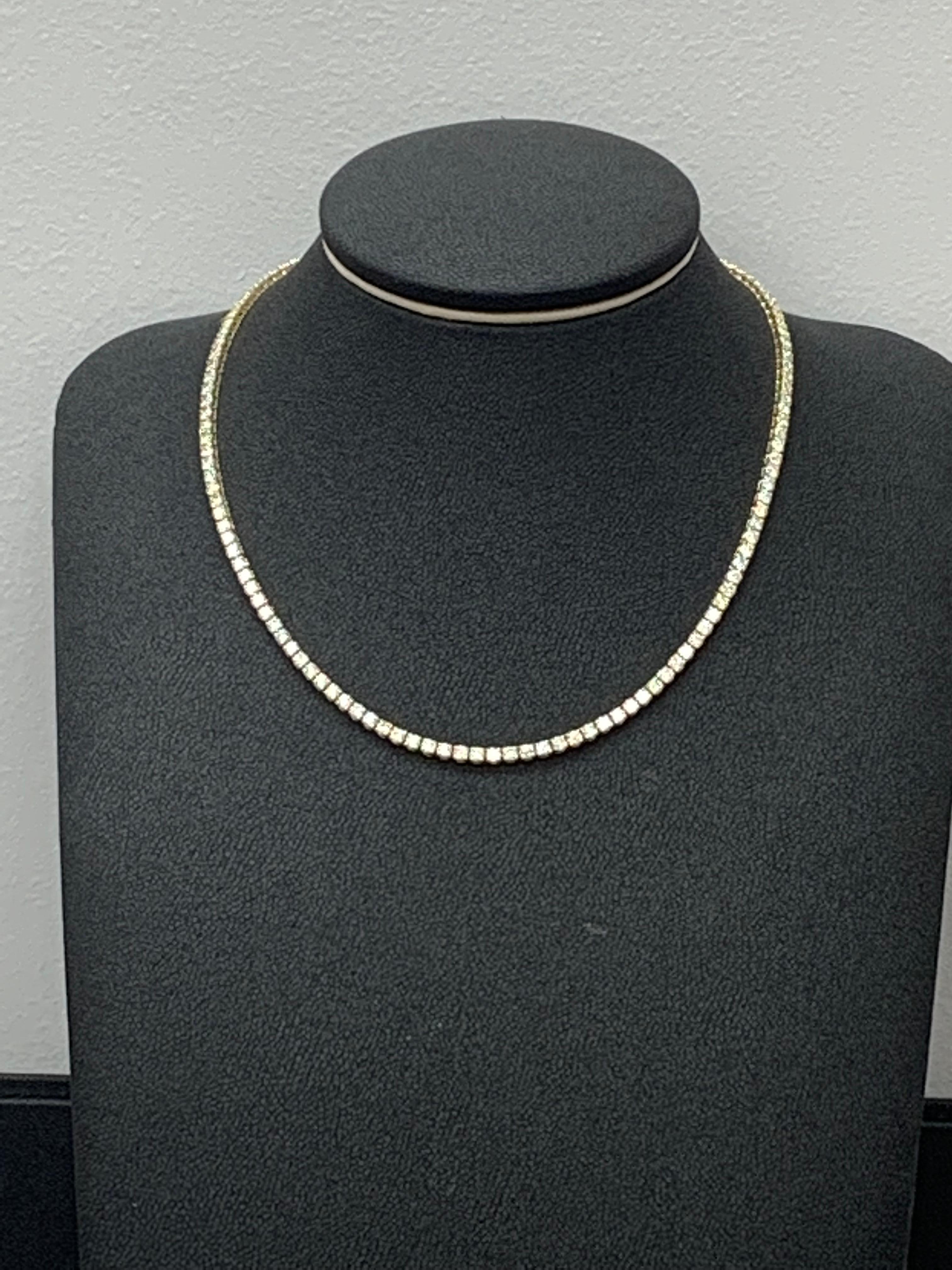 13.01 Carat Diamond Tennis Necklace in 14K Yellow Gold For Sale 10