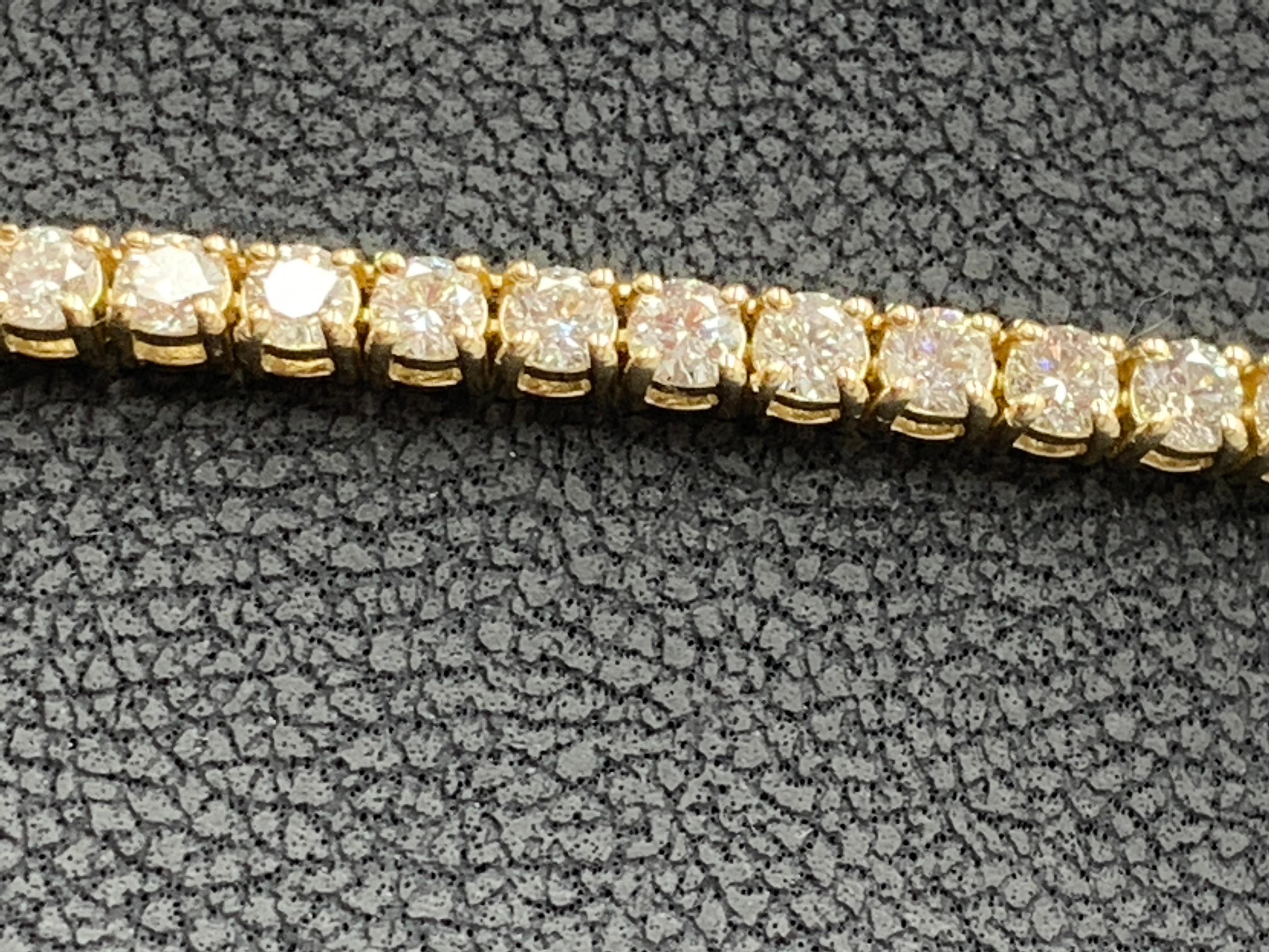 13.01 Carat Diamond Tennis Necklace in 14K Yellow Gold For Sale 11