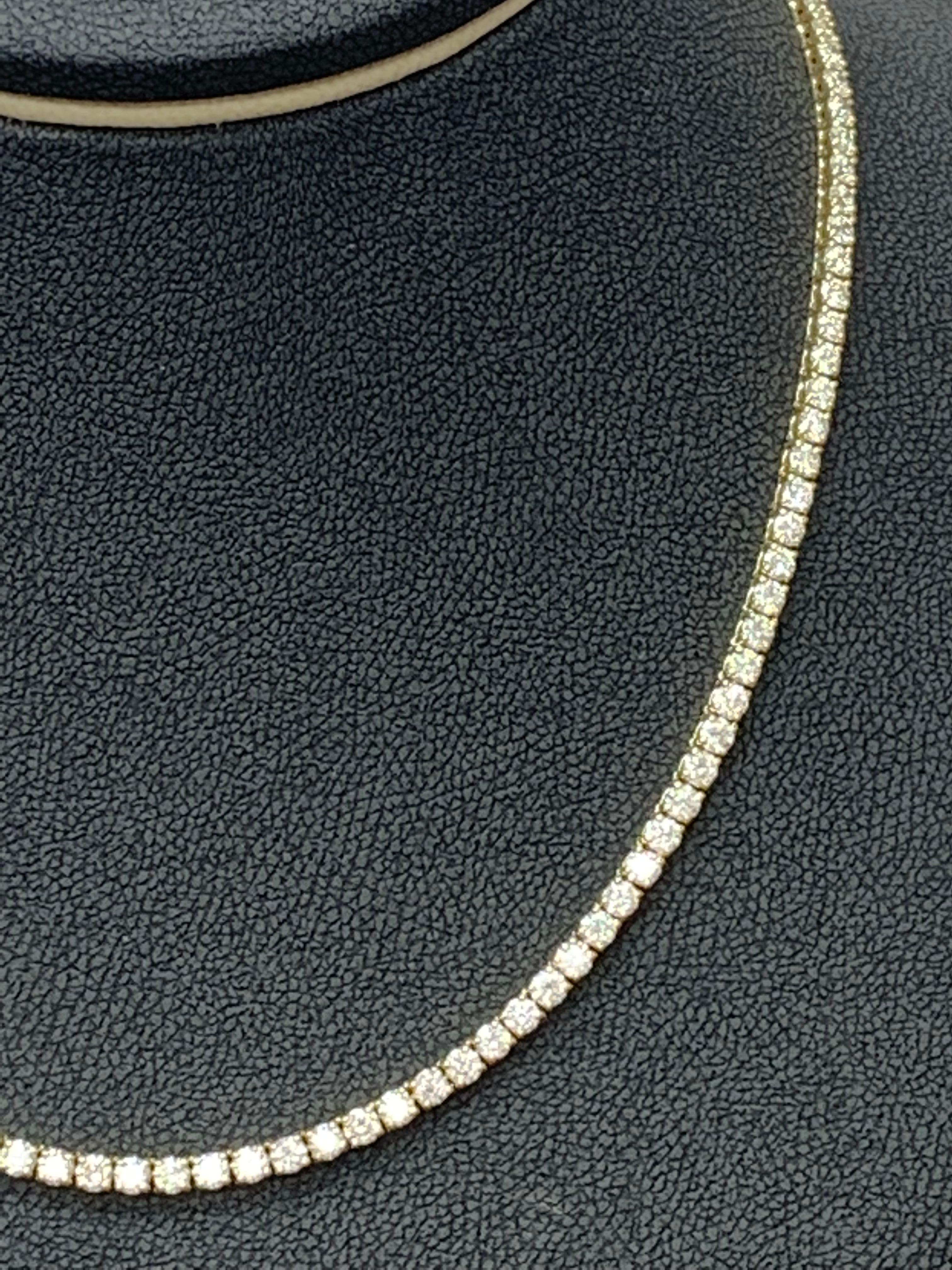 Brilliant Cut 13.01 Carat Diamond Tennis Necklace in 14K Yellow Gold For Sale