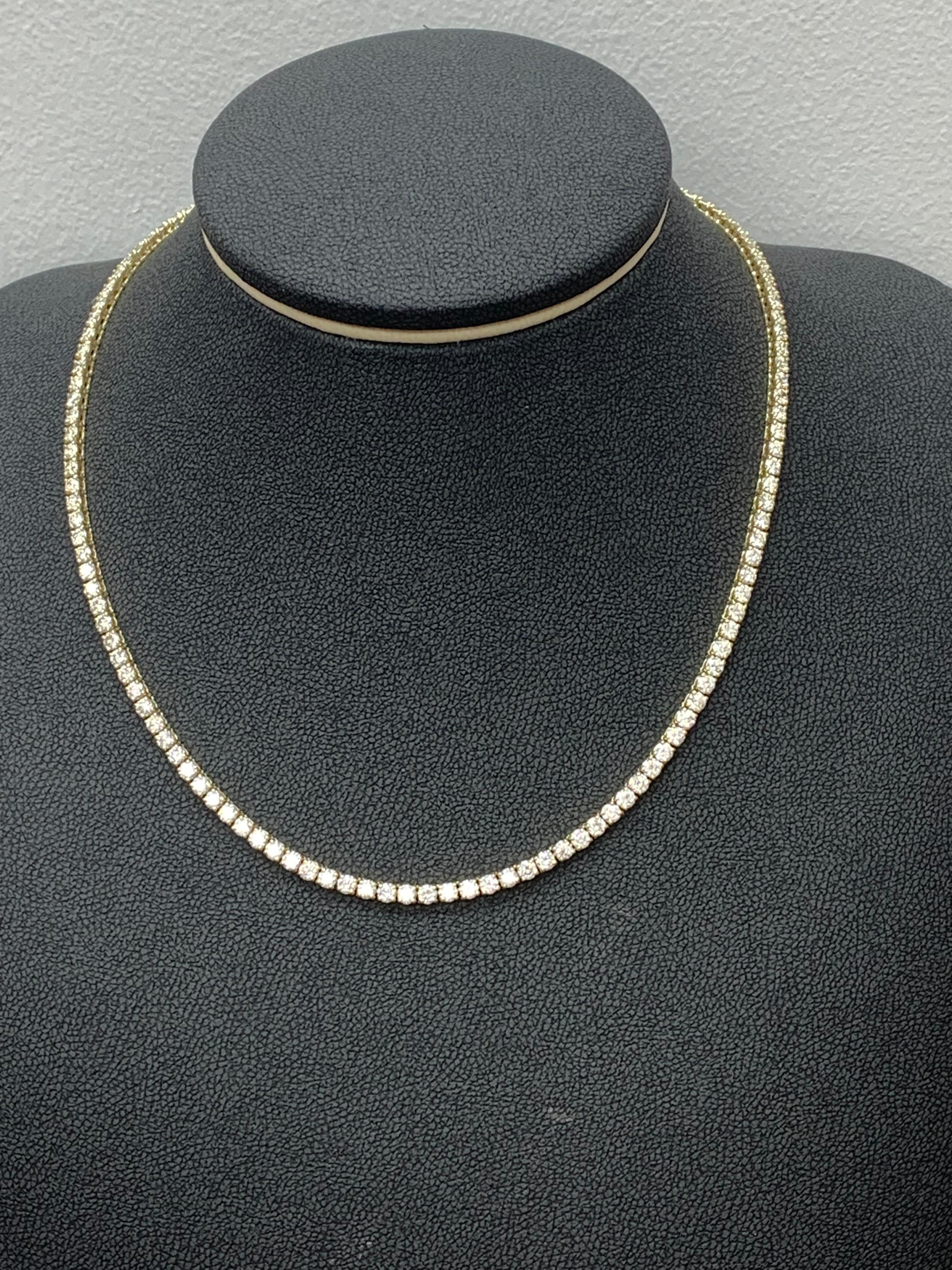 Women's 13.01 Carat Diamond Tennis Necklace in 14K Yellow Gold For Sale