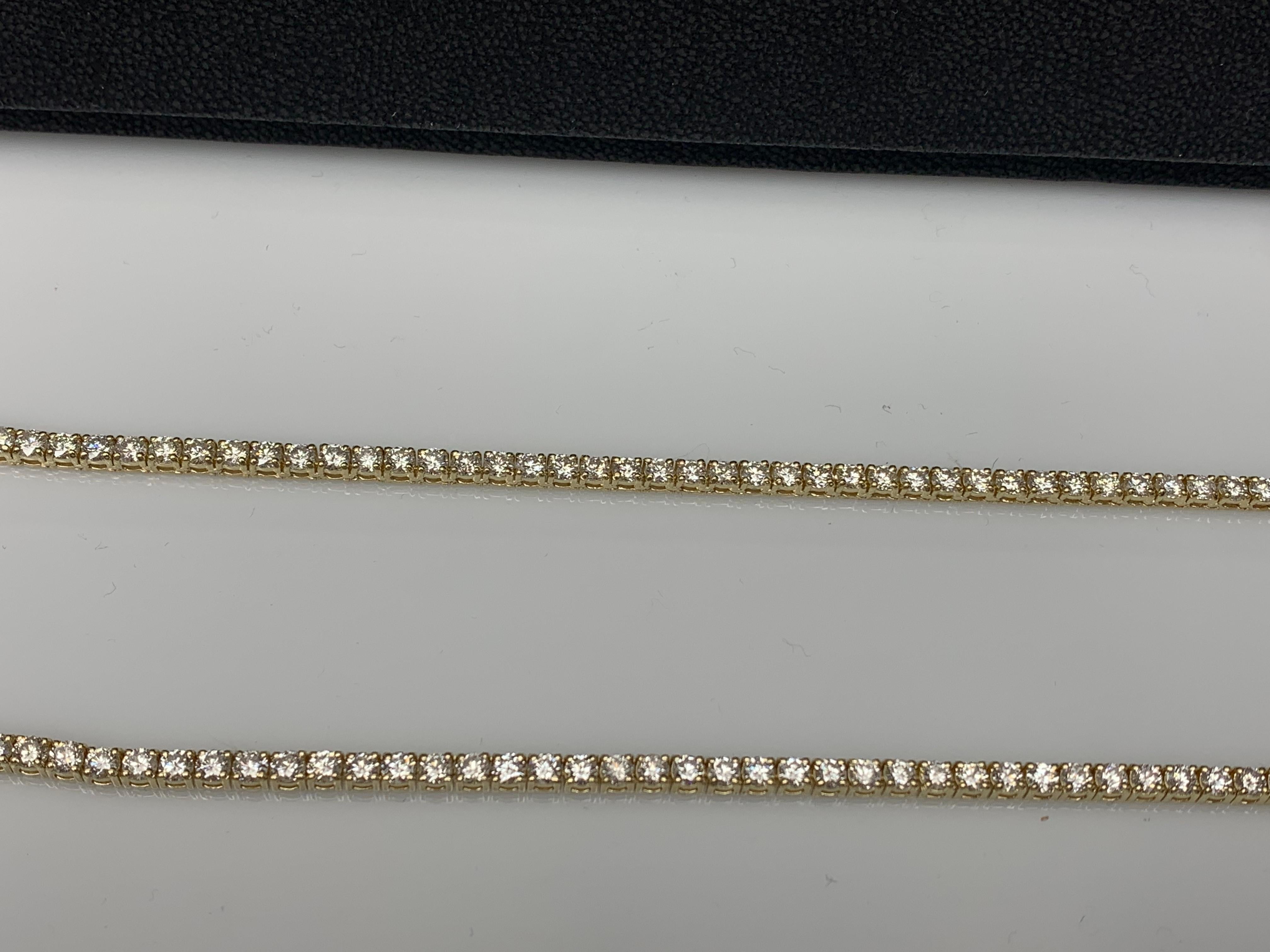 13.01 Carat Diamond Tennis Necklace in 14K Yellow Gold For Sale 2