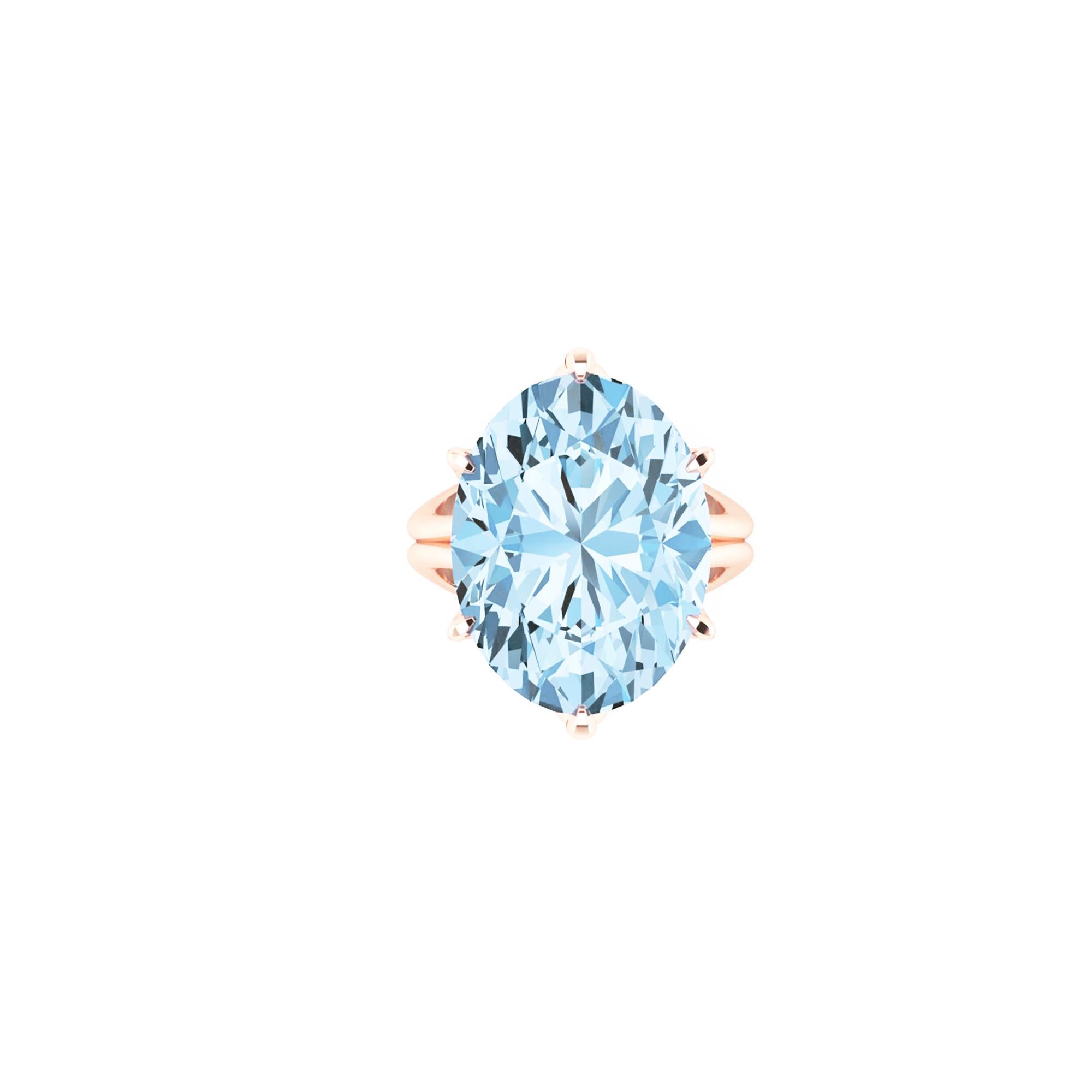 An approximate stunning 13.01 carat Oval Aquamarine, set in a uniquely designed conceived in 18k Rose gold ring, made with the best Italian craftsmanship,  a splendid blue mineral.
Entirely made in New York City a unique piece of art, Aquamarine