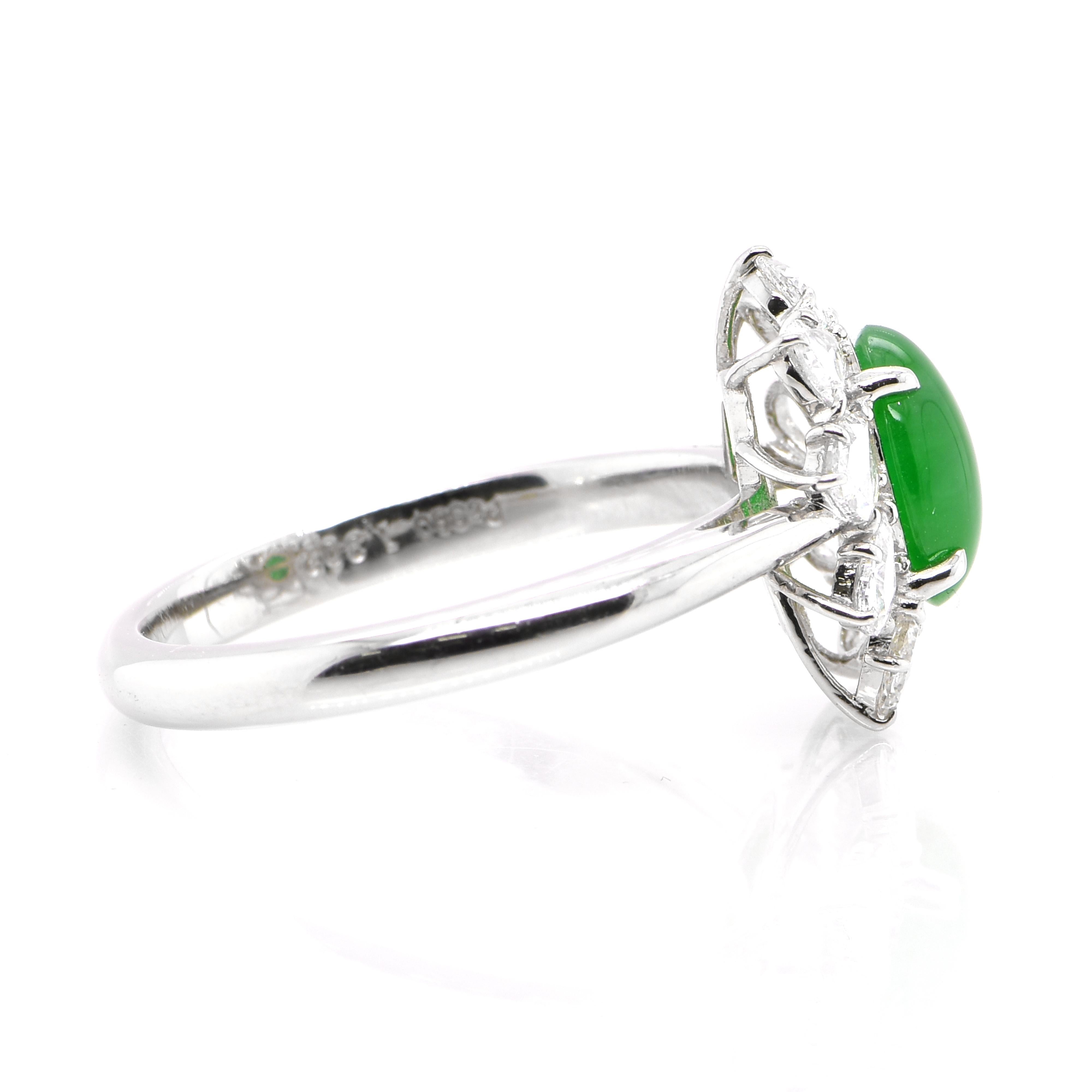 1.302 Carat Natural 'Type-A' Jadeite and Rose Cut Diamond Ring Set in Platinum In New Condition For Sale In Tokyo, JP