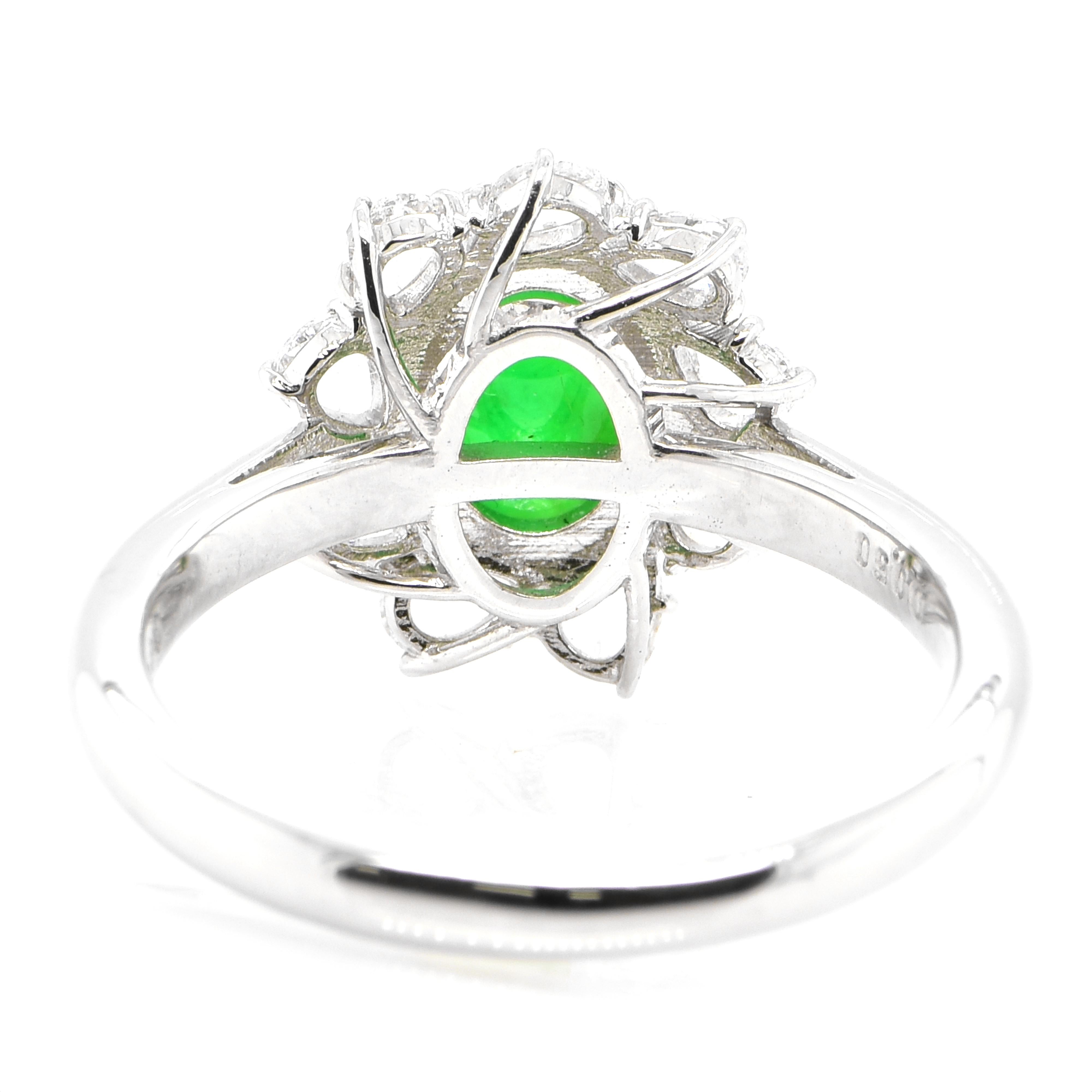 Women's 1.302 Carat Natural 'Type-A' Jadeite and Rose Cut Diamond Ring Set in Platinum For Sale
