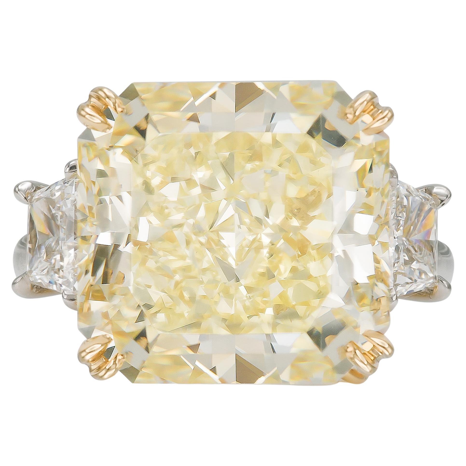 13.02 Carat Square Radiant Cut Fancy Yellow Diamond Engagement Ring