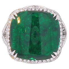 17.04 ctw Brazilian Emerald and Diamond Cocktail Ring in 18K White Gold