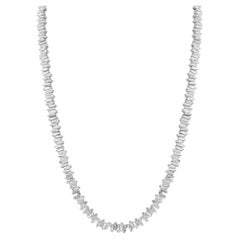 13.02cttw Baguette Cut Diamond Tennis Statement Necklace 18K White Gold