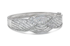 13.03 Carats Total Baguette & Round Cut Diamond Bangle Bracelet in White Gold