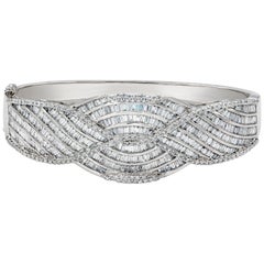 13.03 Carats Total Baguette and Round Diamonds Bangle Bracelet