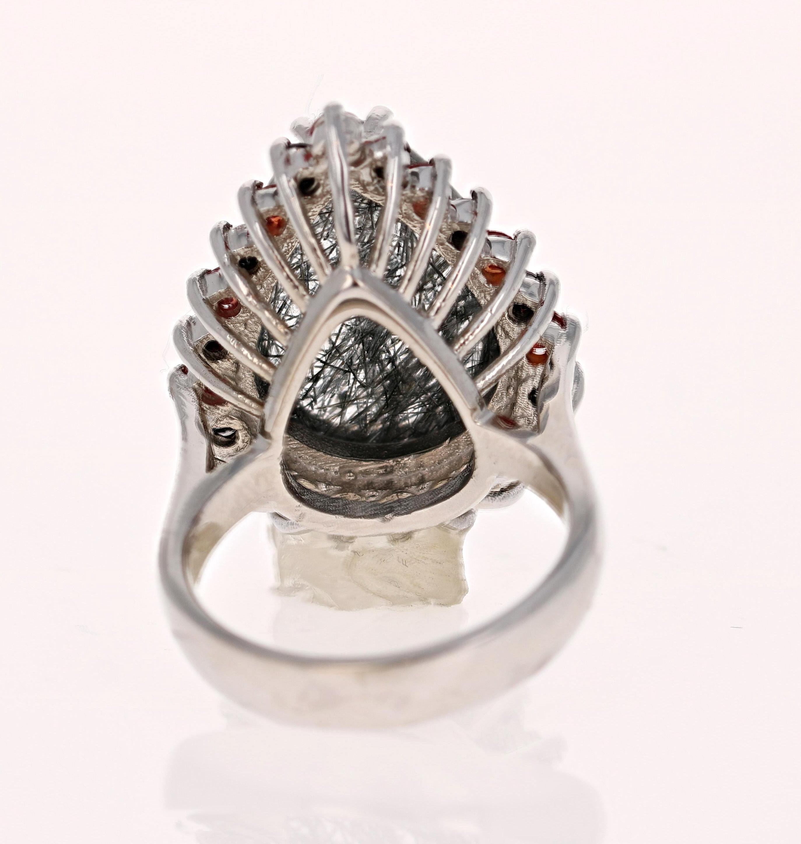 13.03 Carat Black Diamond Quartz and Sapphire White Gold Cocktail Ring In New Condition For Sale In Los Angeles, CA