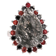 13.03 Carat Black Diamond Quartz and Sapphire White Gold Cocktail Ring