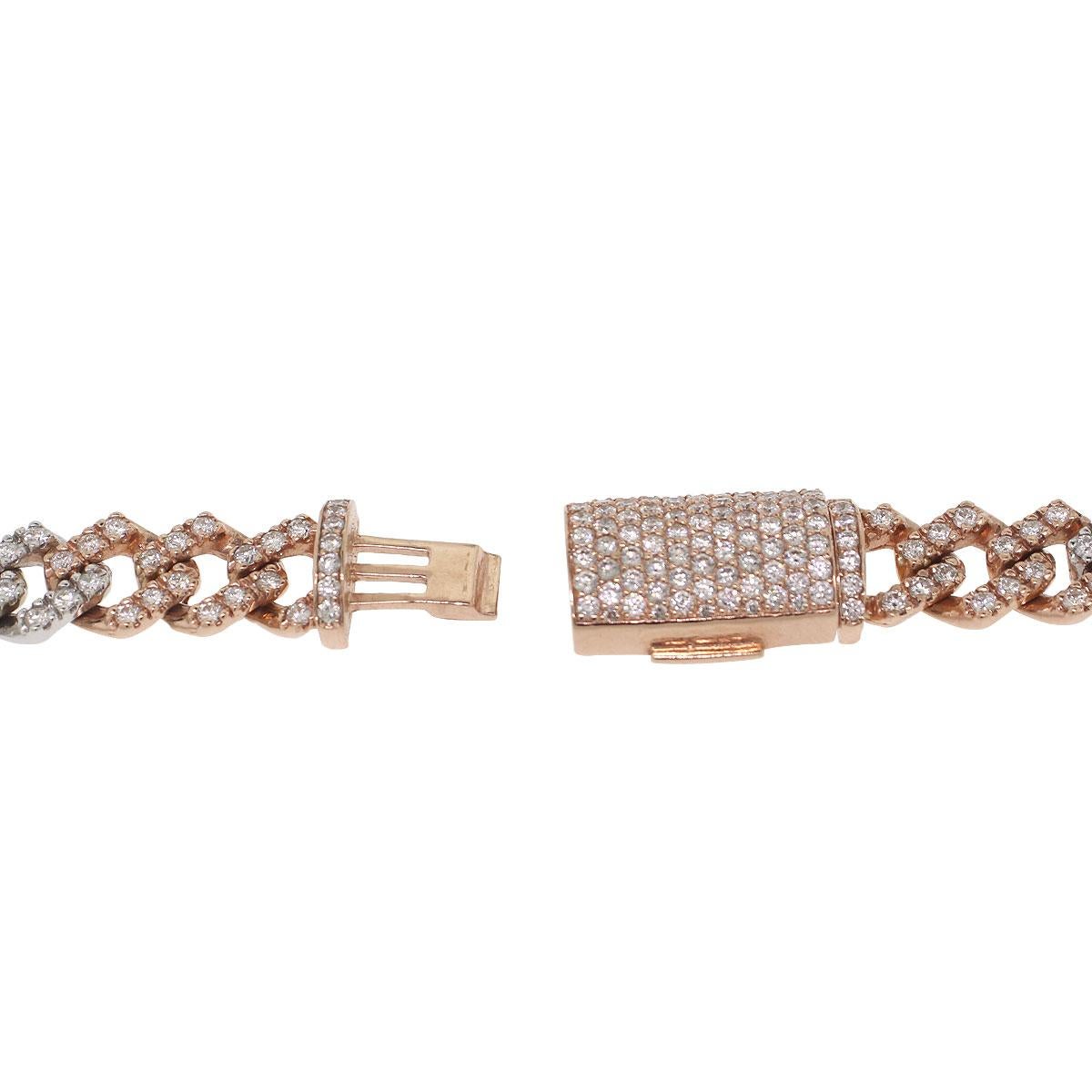 Round Cut 13.03 Carat Diamond Pave Cuban Chain Necklace 14 Karat in Stock For Sale