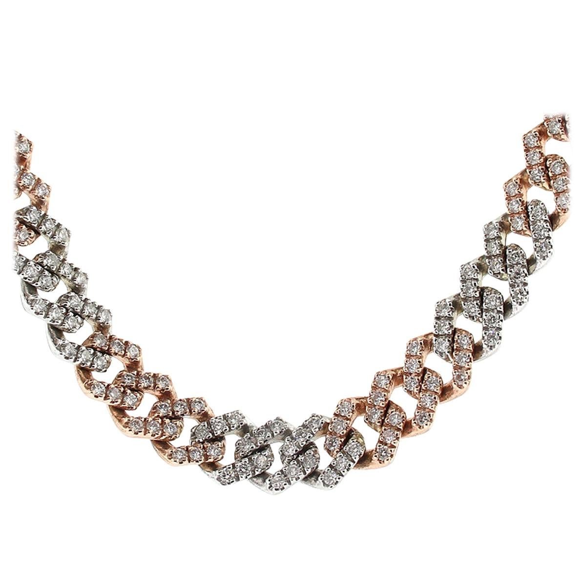 13.03 Carat Diamond Pave Cuban Chain Necklace 14 Karat in Stock For Sale