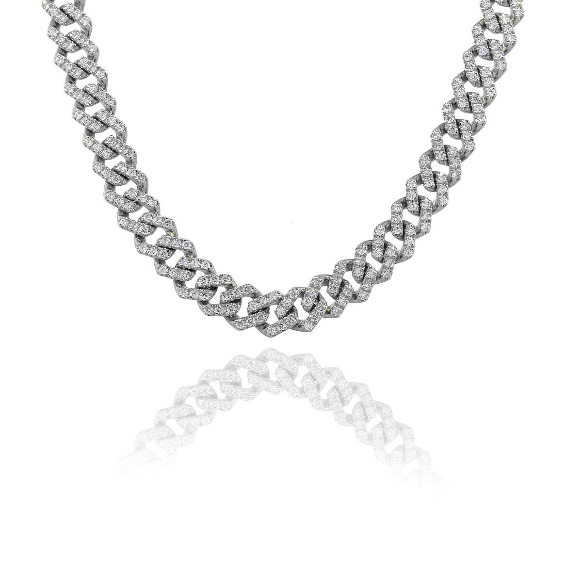 Material: 14k white Gold
Diamond Details: Approx. 13.03ctw of round cut diamonds. Diamonds are G/H in color and VS in clarity
Measurements: Necklace measures 22″ in length.
Fastening: Tongue in box clasp with safety latch
Item Weight: 82.8g