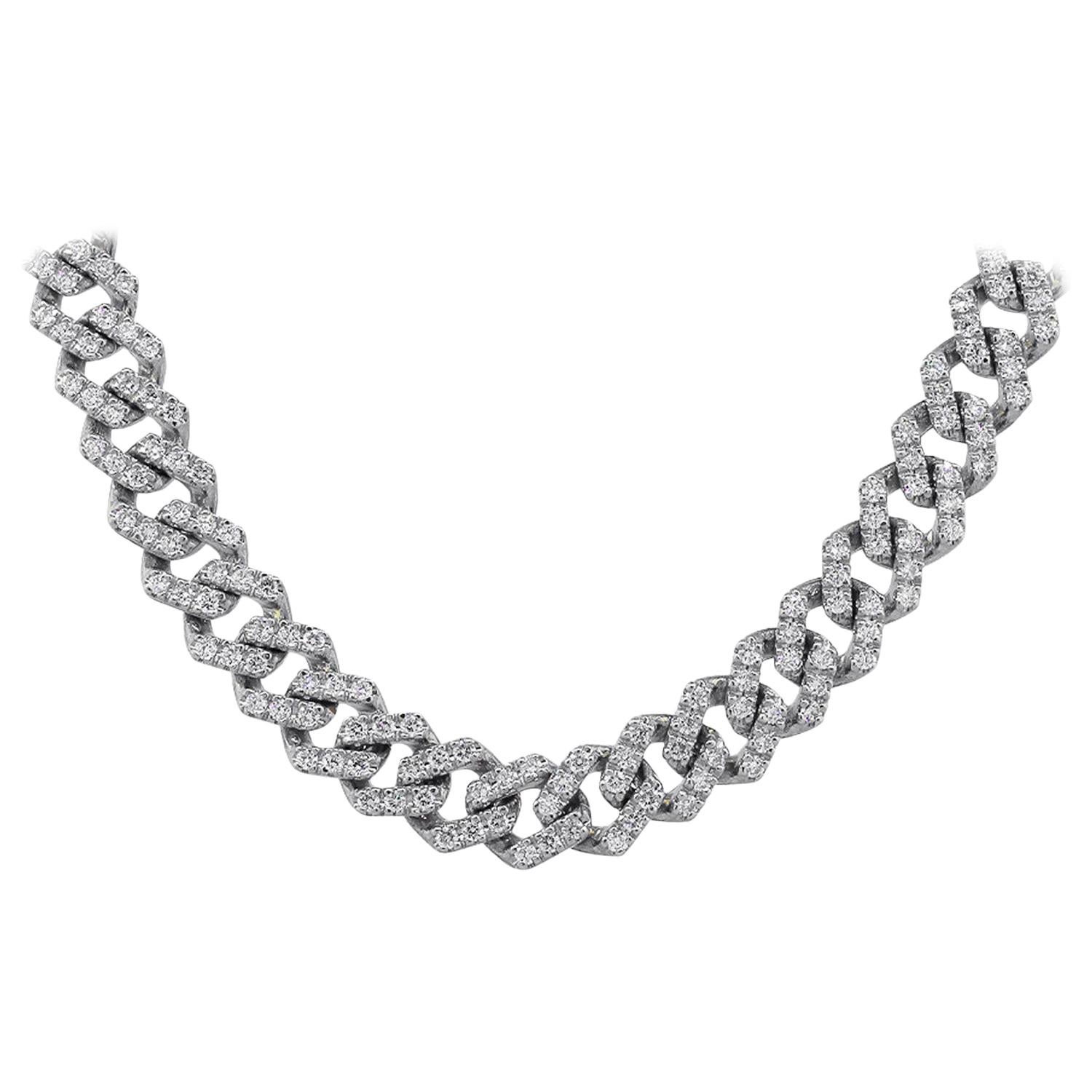 13.03 Carat Diamond Pave Cuban Link Chain Necklace 14 Karat in Stock