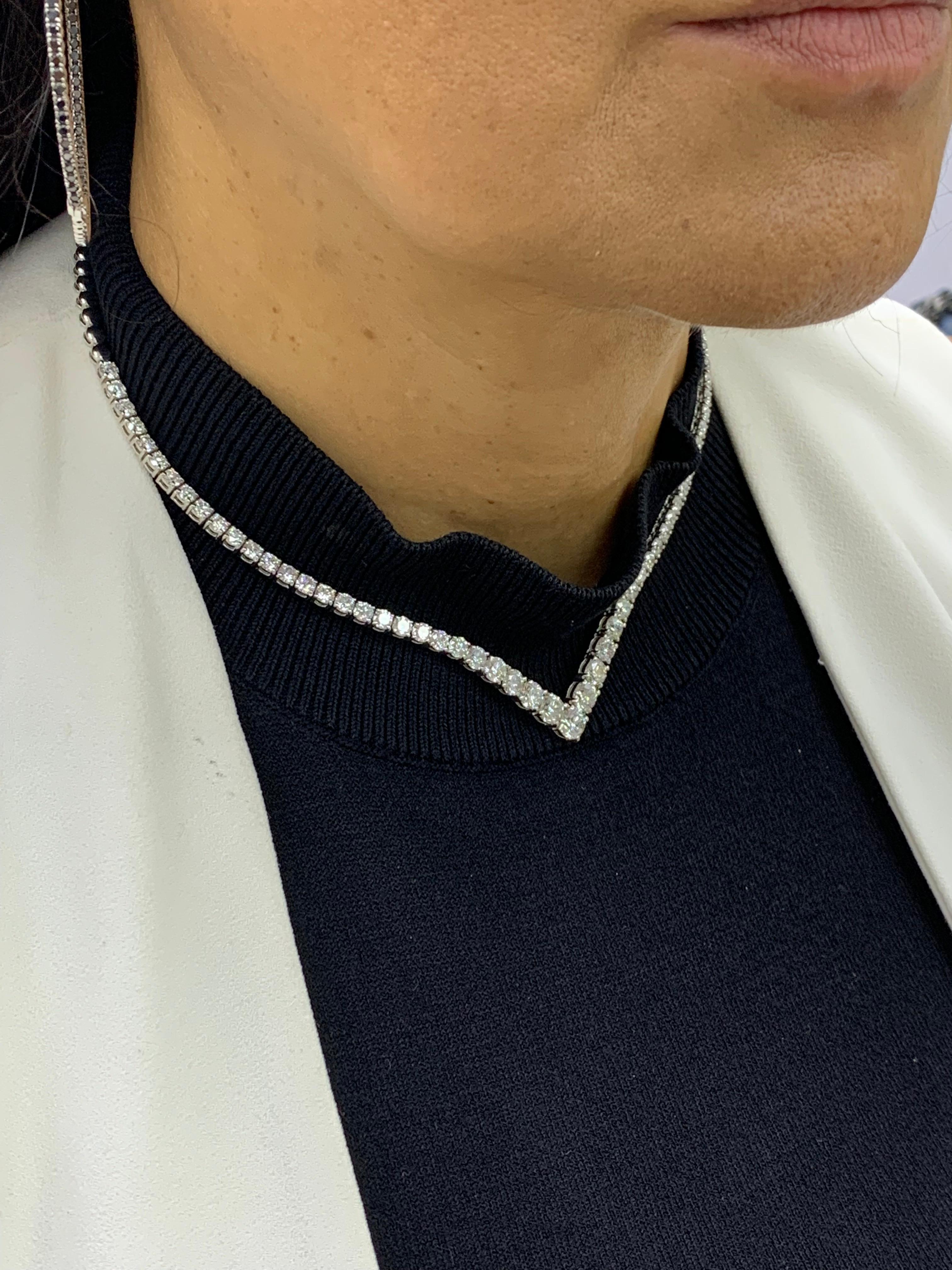 Collana graduata con diamanti tondi e brillanti da 13,03 carati in oro bianco 14K in vendita 6