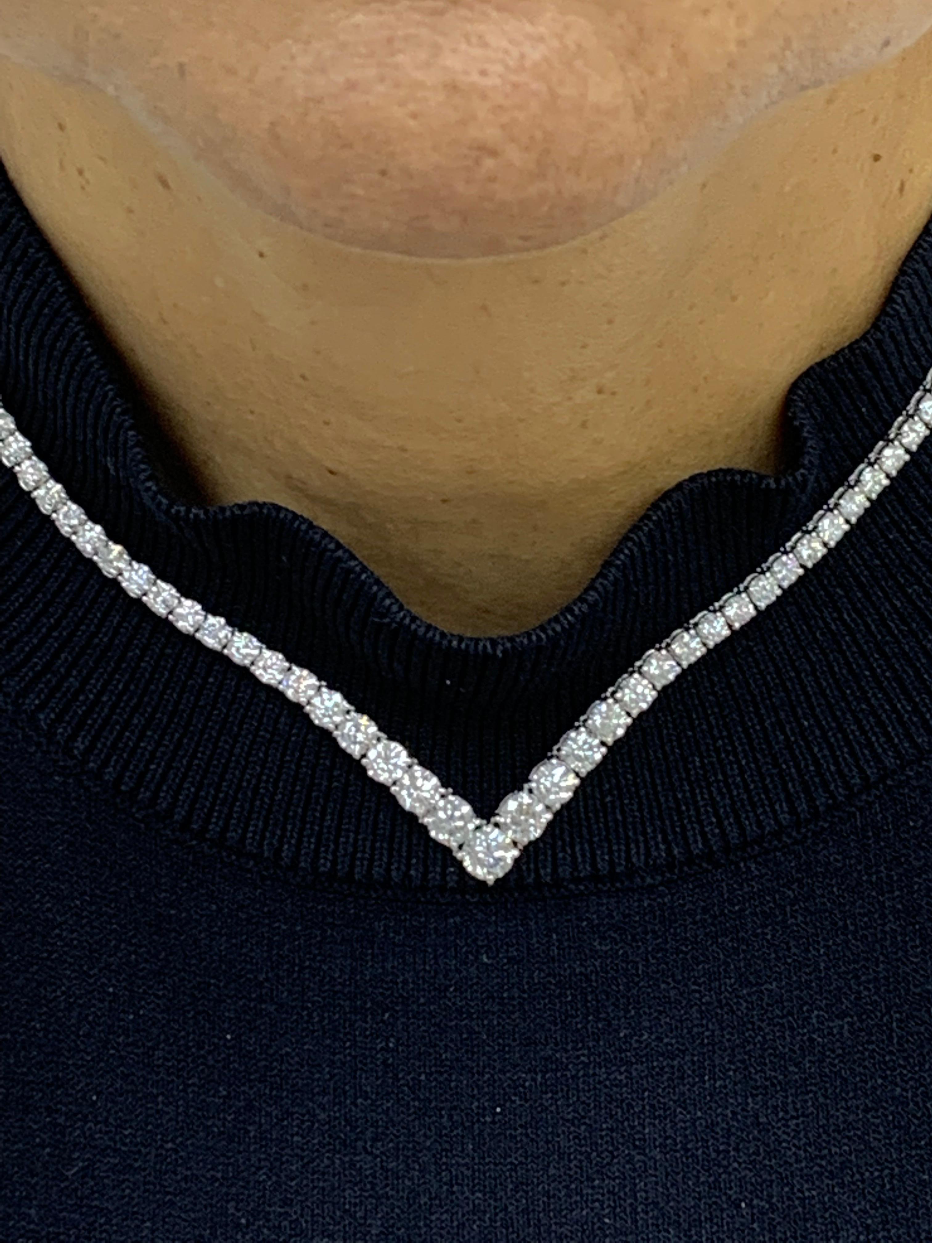 Collana graduata con diamanti tondi e brillanti da 13,03 carati in oro bianco 14K in vendita 7