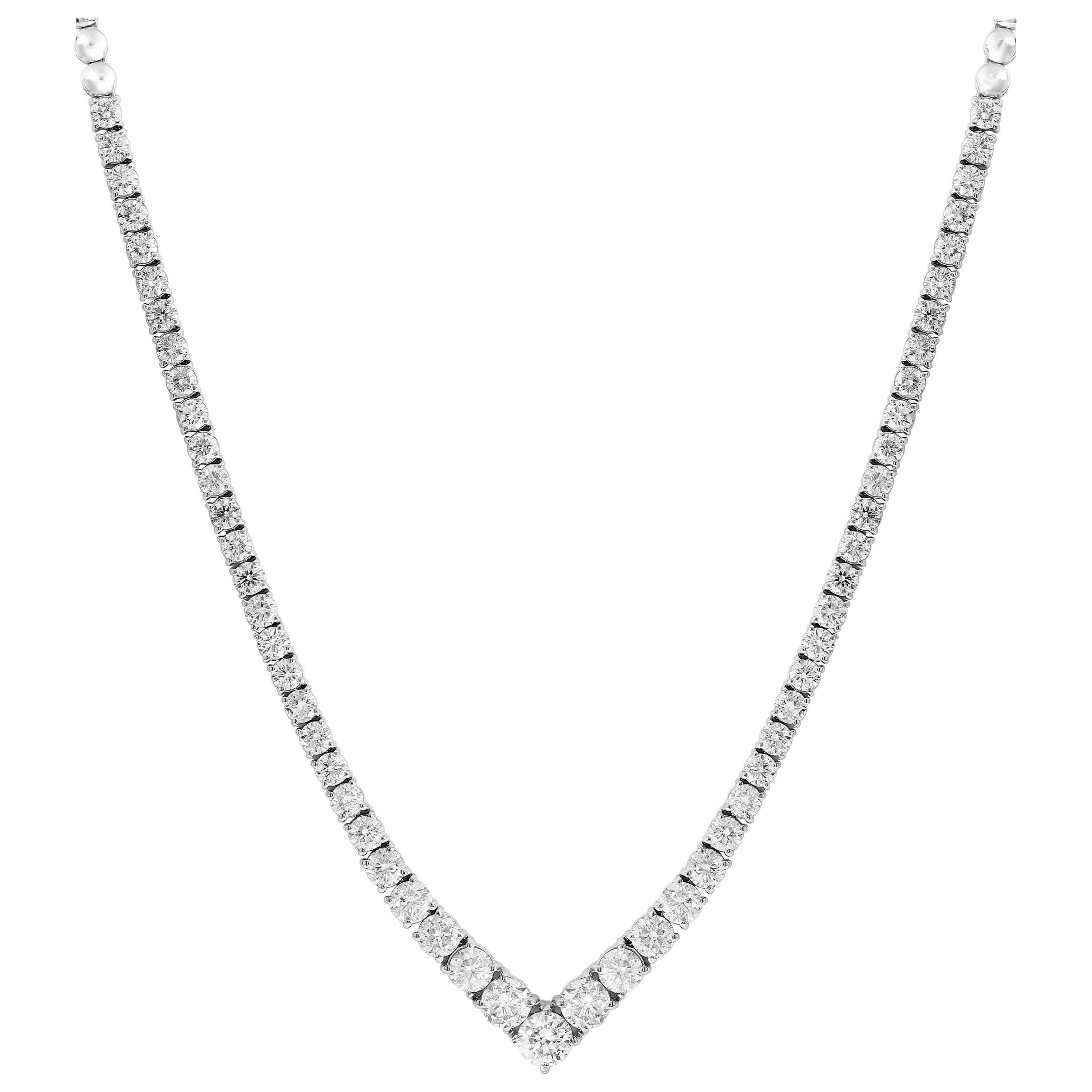 Collier gradué en or blanc 14 carats avec diamants ronds et brillants de 13,03 carats