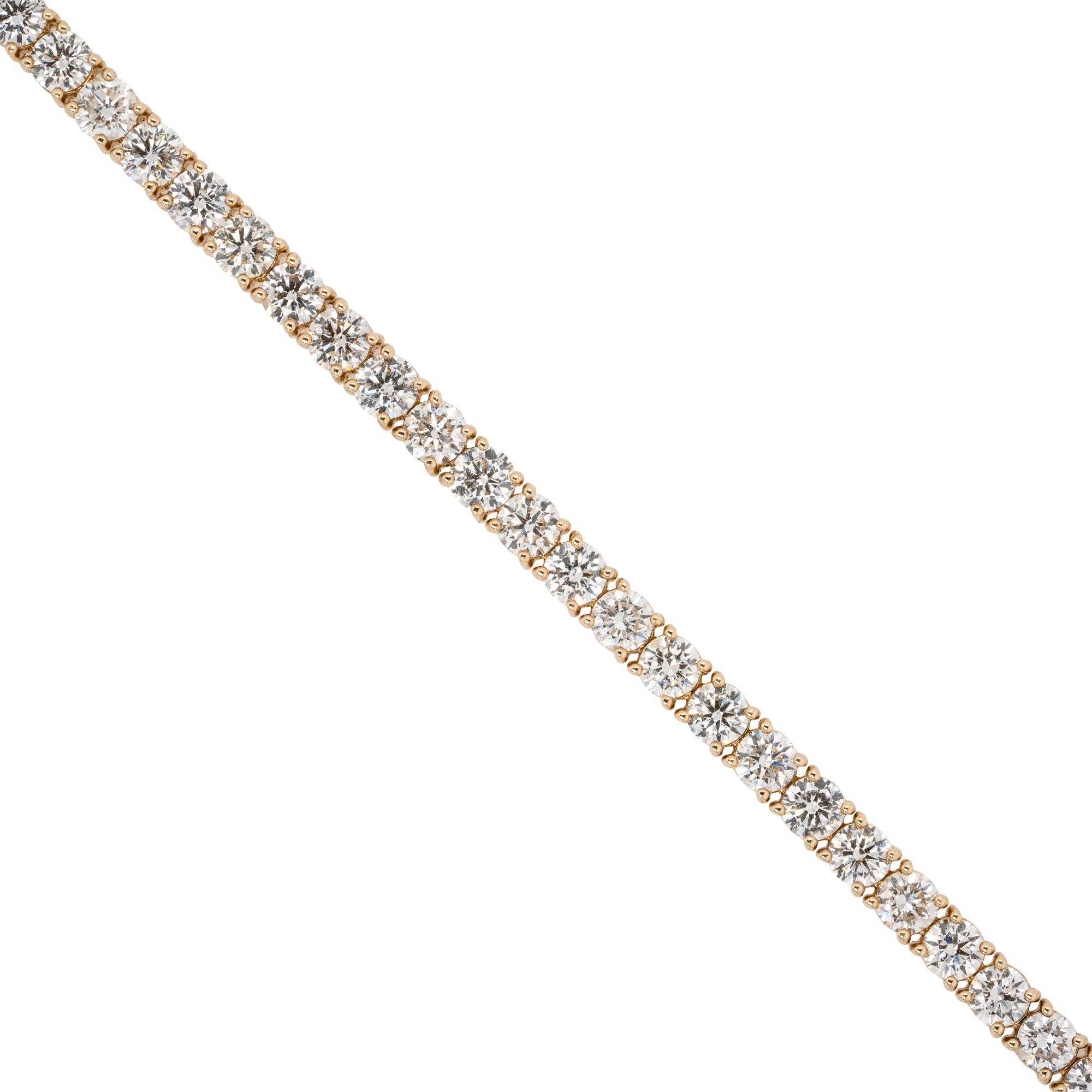 13.03 Carat Round Cut Diamond Tennis Bracelet 14 Karat in Stock In Excellent Condition For Sale In Boca Raton, FL