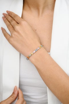 Unique 13.03 CTW Multi Color Sapphire Diamond Tennis Bracelet in 18K Gold