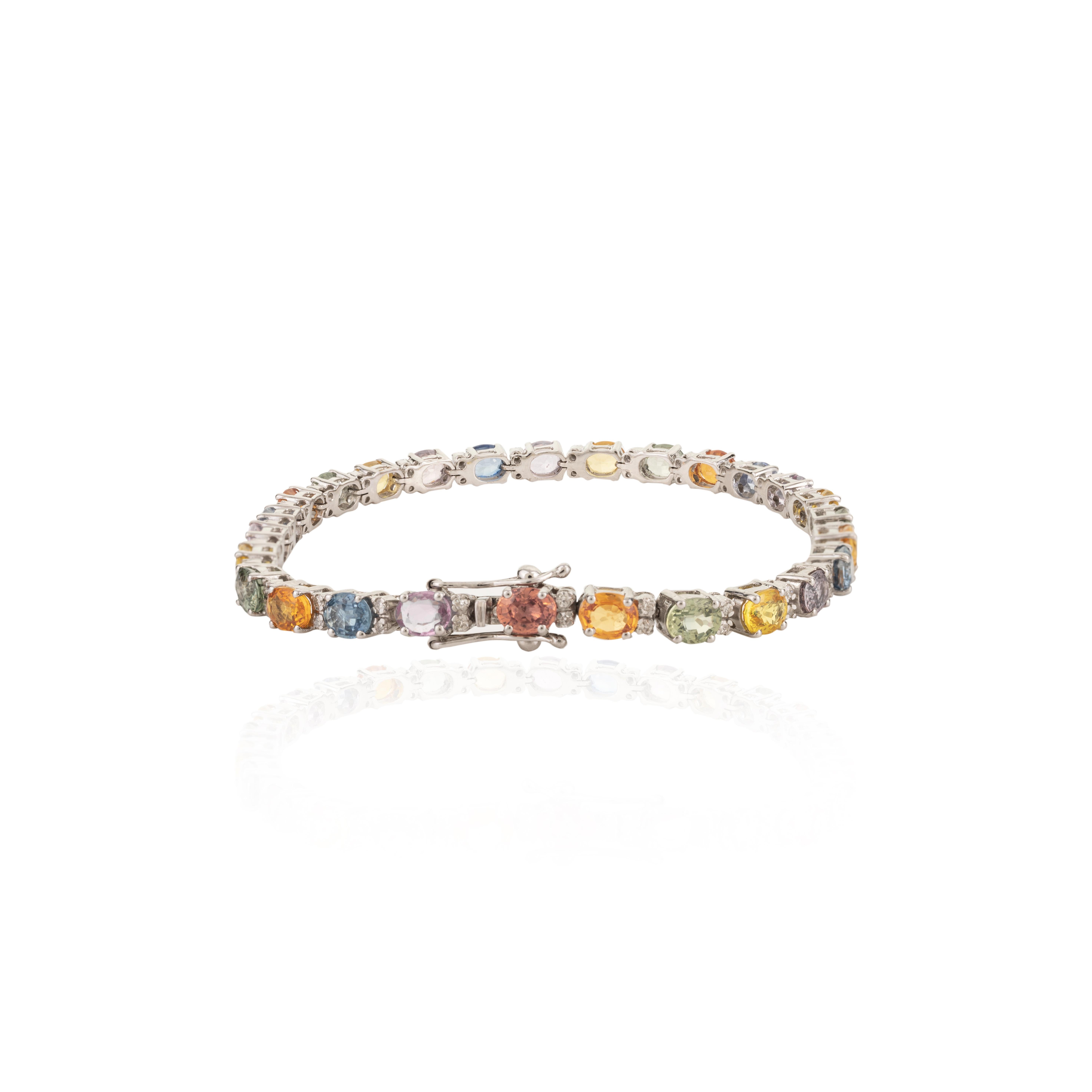 Einzigartiges 13,03 Karat Multi Color Saphir-Diamant-Tennisarmband aus 18 Karat Gold (Moderne) im Angebot