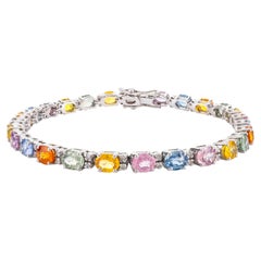 Bracelet tennis unique en or 18 carats avec saphirs multicolores 13,03 carats poids total et diamants