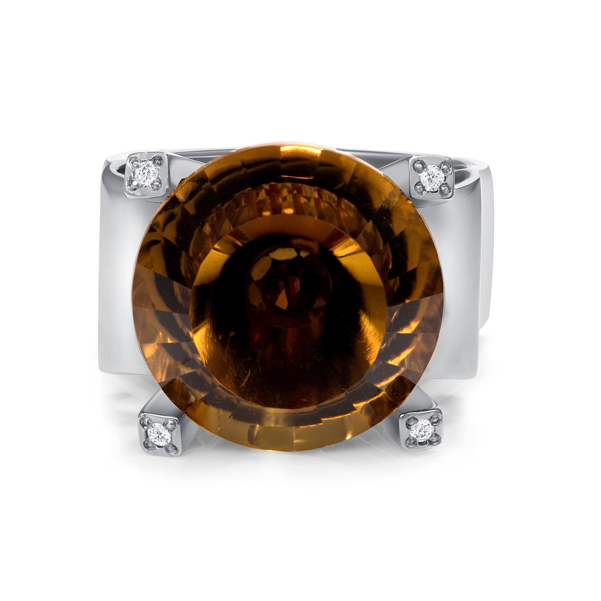 13.04 Carat Citrine Garnet Diamond Sterling Silver Solitaire Ring Neuf - En vente à Woodstock, GA