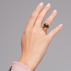 13.04 Carat Citrine Garnet Diamond Sterling Silver Solitaire Ring