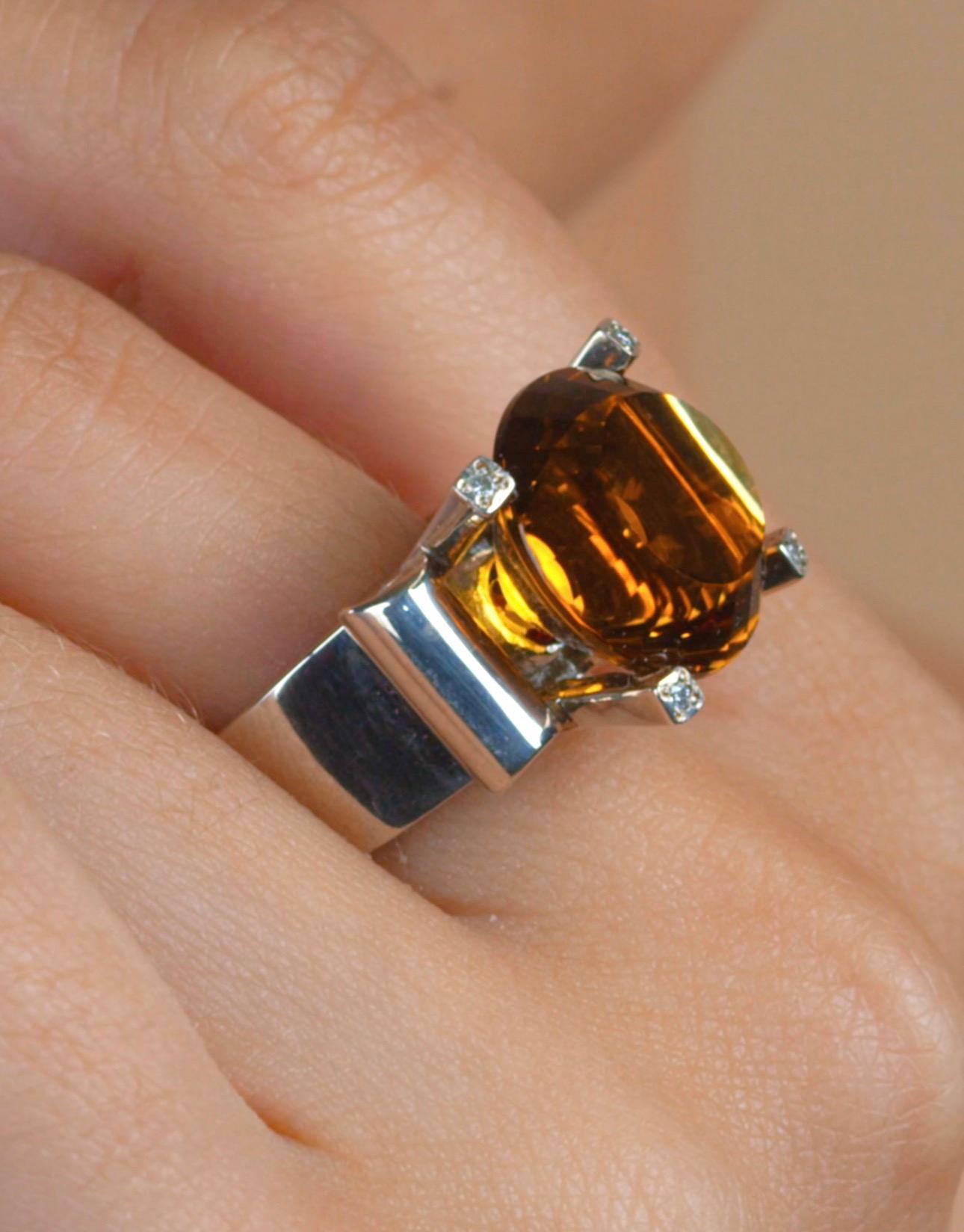 13.04 Carat Citrine Garnet Diamond Sterling Silver Solitaire Ring Pour femmes en vente