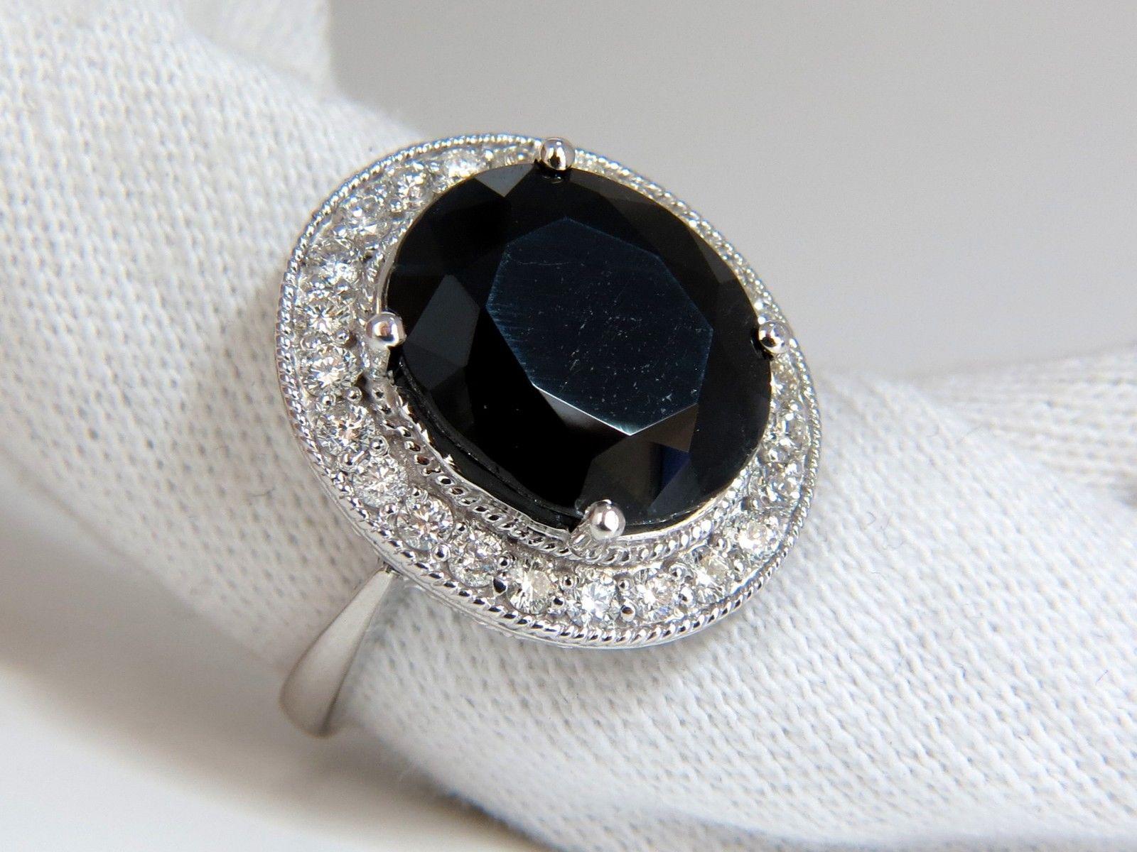 13.04 Carat Natural Black Sapphire Diamonds Ring 14 Karat Cluster Cocktail 5