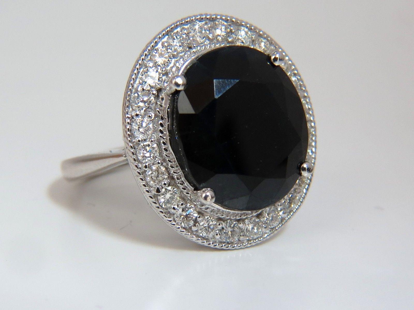 13.04 Carat Natural Black Sapphire Diamonds Ring 14 Karat Cluster Cocktail 7