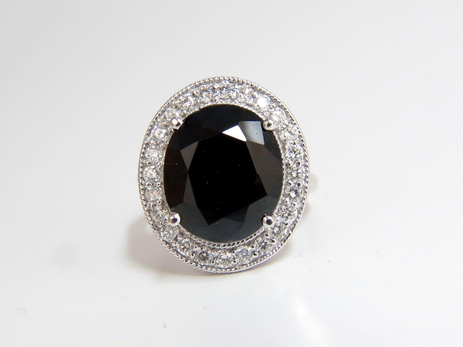 13.04 Carat Natural Black Sapphire Diamonds Ring 14 Karat Cluster Cocktail In New Condition In New York, NY