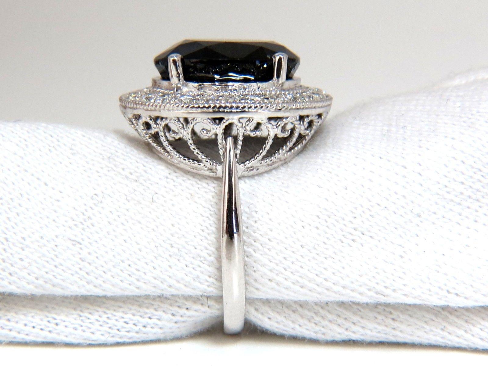 Women's or Men's 13.04 Carat Natural Black Sapphire Diamonds Ring 14 Karat Cluster Cocktail